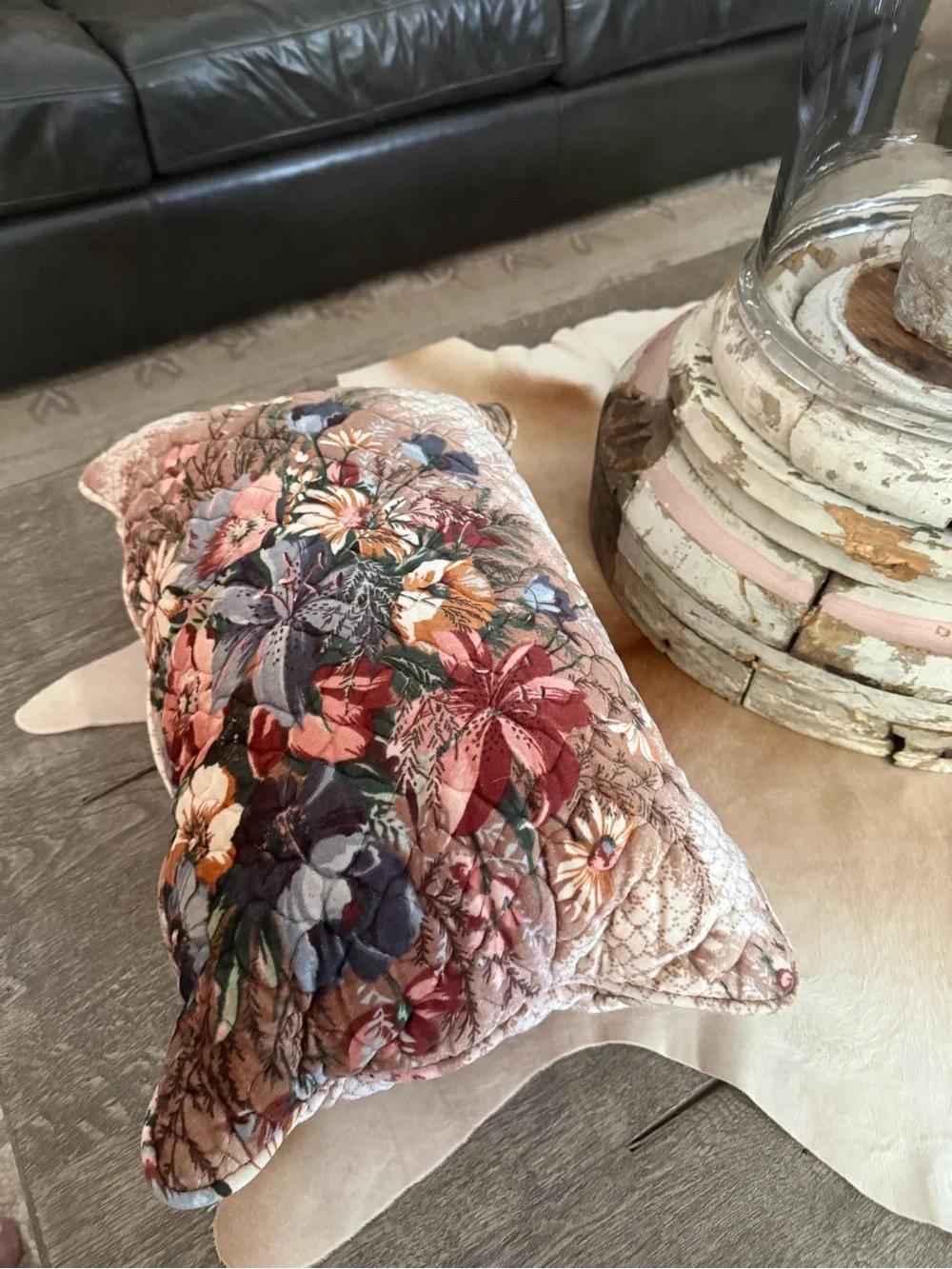 Vintage Floral Quilted Velvet Decorative Pillow - Multi Color
